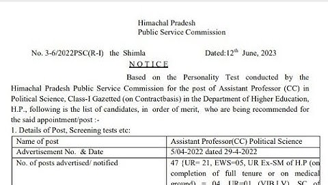 hppsc Assistant Professor Political Science personality test result | hppsc new update | hppsc
