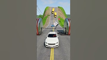 Cars & School Bus vs Chained Bollards Crush - BeamNG.Drive #shorts #beamngdrive #car #crash