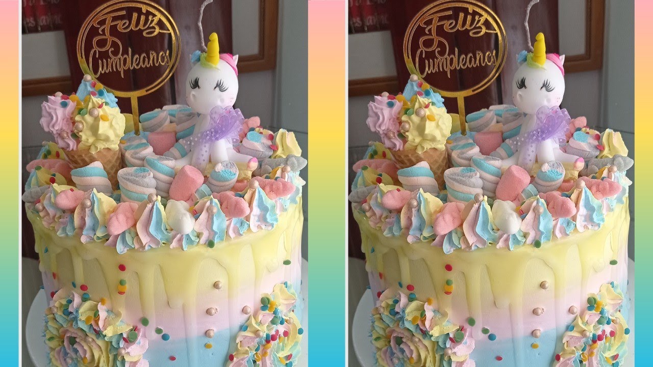 Como hacer torta [ tarta] de unicornio tres leches (unicorn cake) LOS