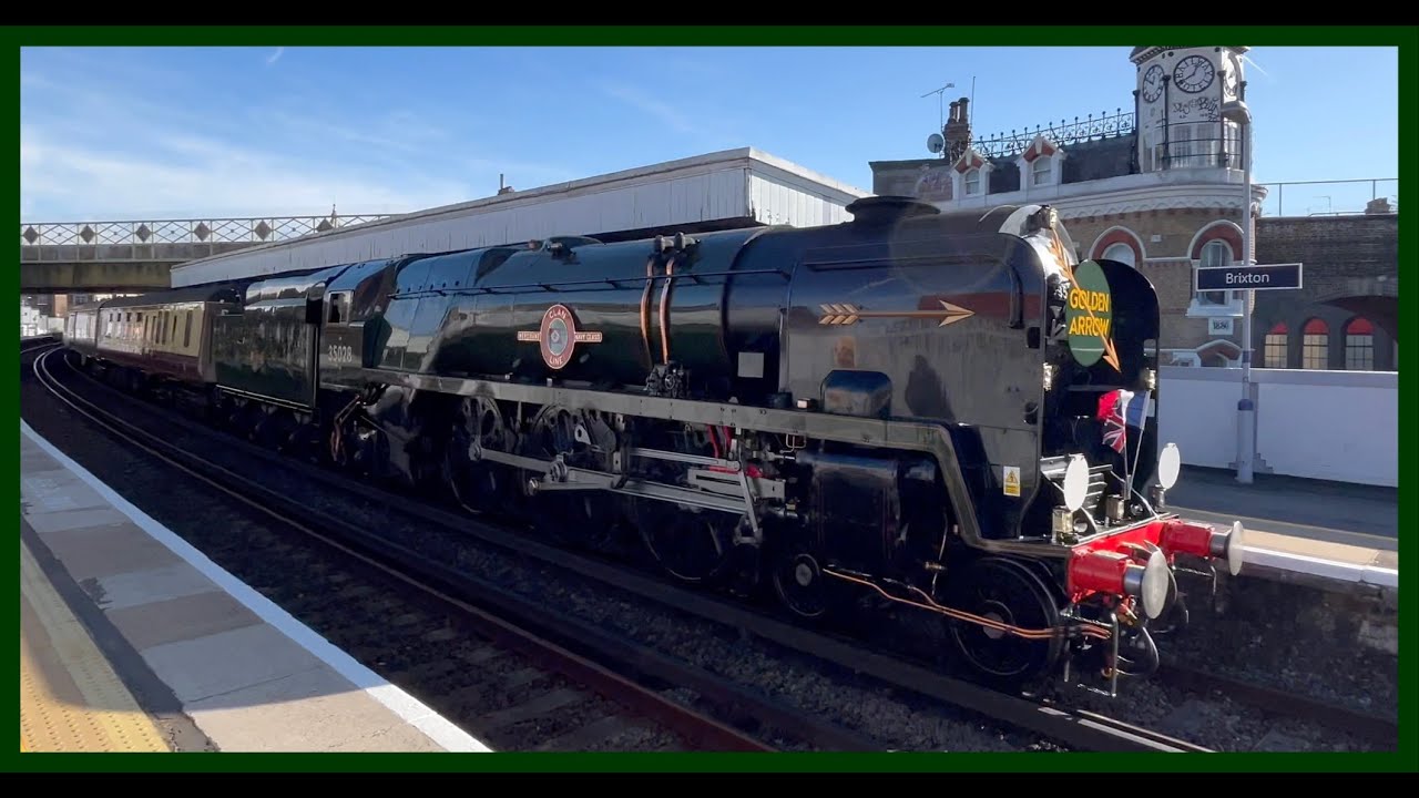 SR Merchant Navy Class 35028 Clan Line, and South Eastern Class 375s at Brixton Station