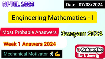 Engineering Mathematics - I | Week 1 Quiz | Assignment 1 Solution | NPTEL | SWAYAM 2024