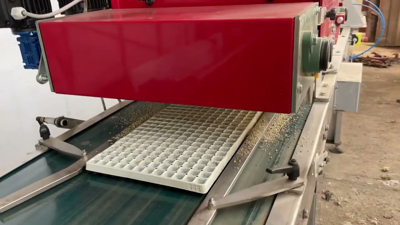 Da Ros LR650 tray seeding machine with drum seeder, hole pusher, spreader, watering and stacker