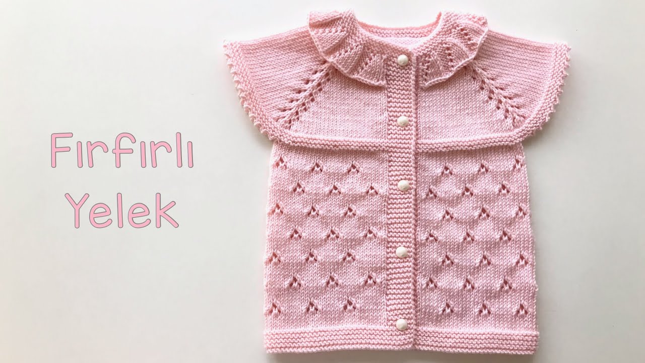 Fırfırlı Yelek / Yakadan Başlama Kız Bebek Yeleği / Baby vest with ruffles