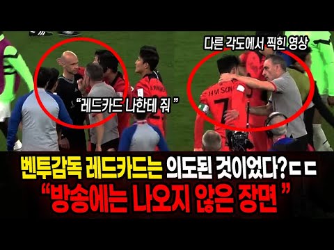 벤투 감독이 레드카드를 받고 보인 반응. &quot;벤투 항의는 쇼였다고..?&quot; 손흥민 벤투감독 손 뿌리치는 장면 다른각도에서 찍힌 영상