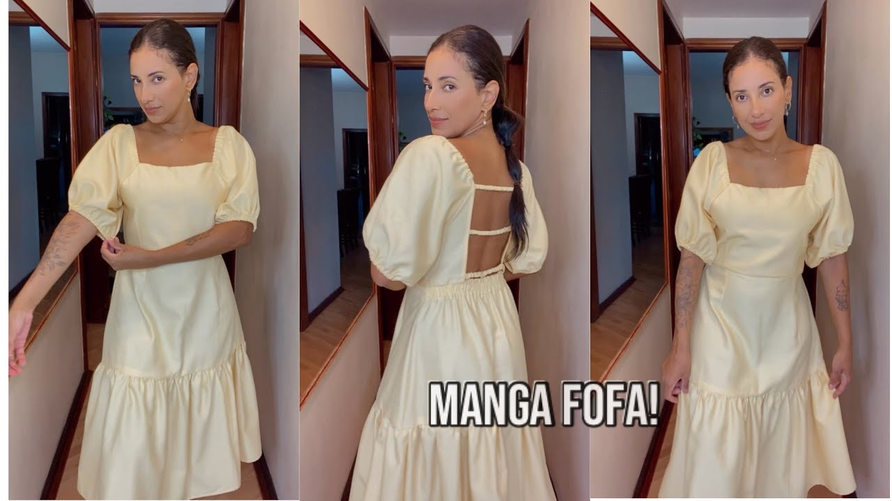 Vestido com manga fofa. Corte e costura fácil! DIY