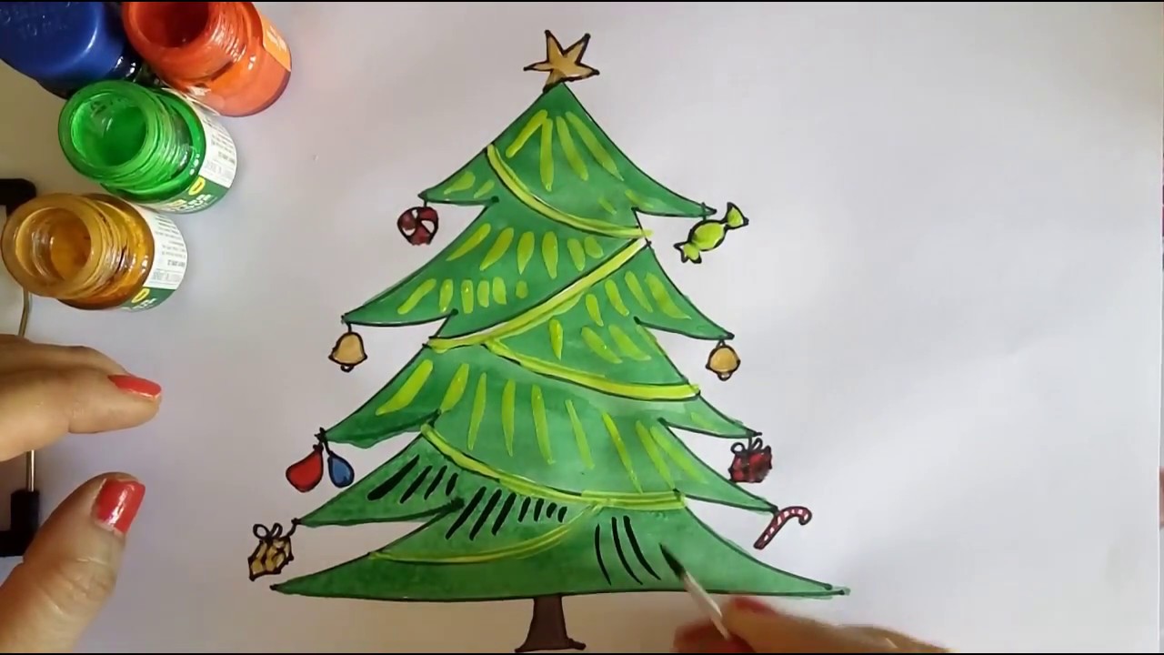 Diy Christmas Tree Drawing And Colouring Tutorial For Kids Holiday Card Making Idea