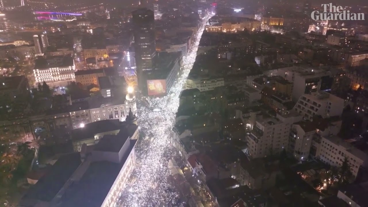 Drone footage shows mass Anti-government protest in belgrade