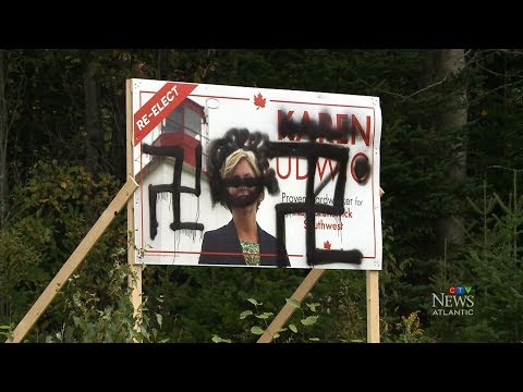 New Brunswick Liberal candidate signs defaced with swastikas