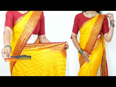 Banarshi silk saree draping with perfect pleats, saree draping tricks for beginners