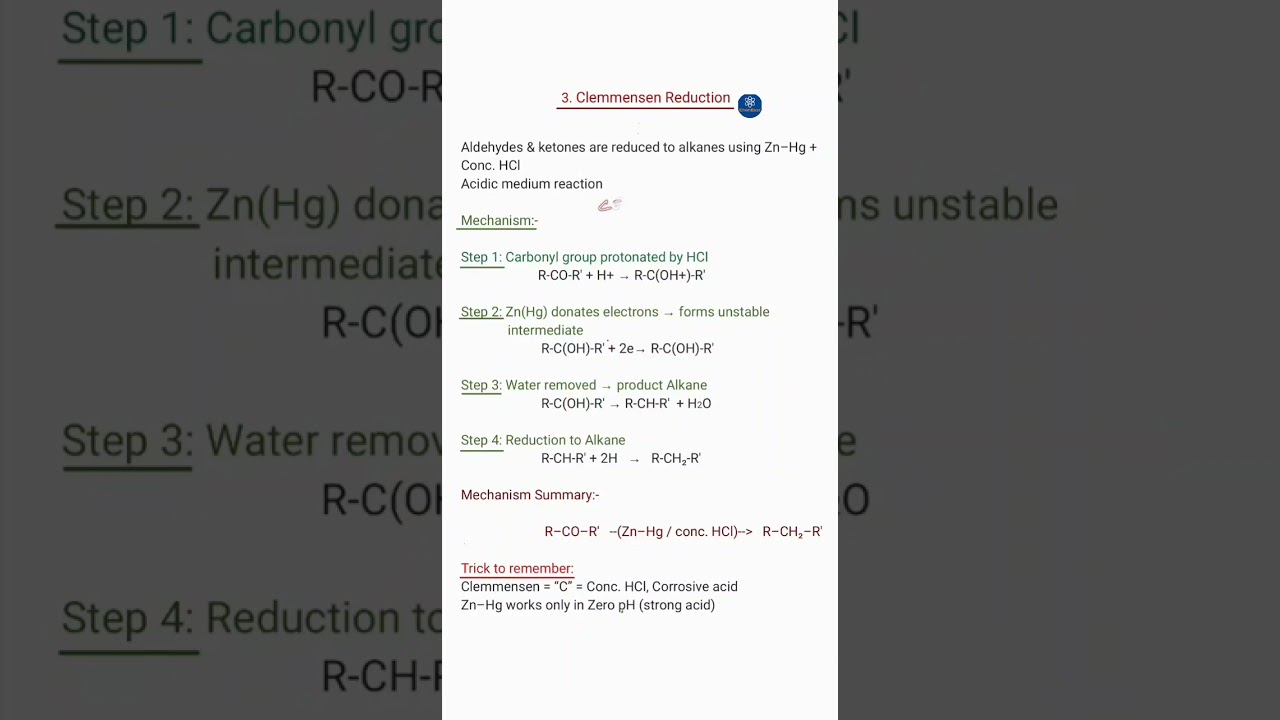 Clemnson reduction Class 12 Chemistry Chemical Reaction Important