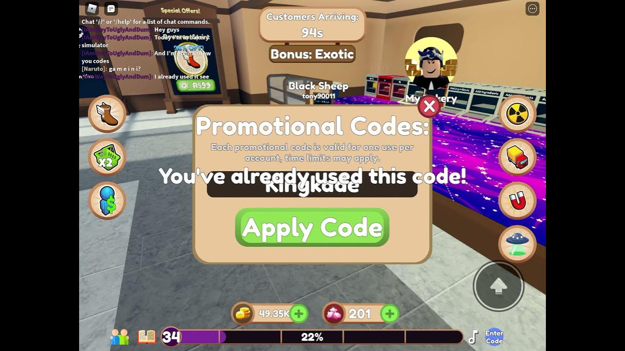 Codes for bakery simulator YouTube