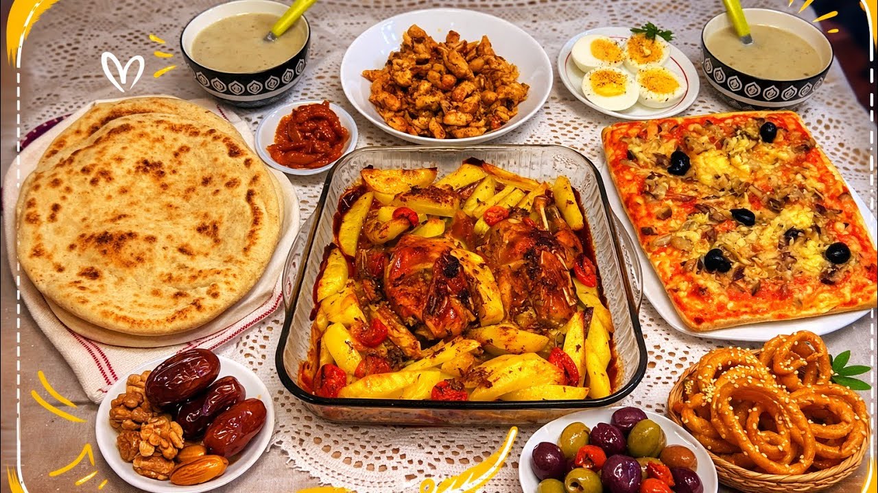 طبيلة الفطور 🍕 بيتزا ودجاج فالفرن  مع بطاطس وشاورما   🍕🍗