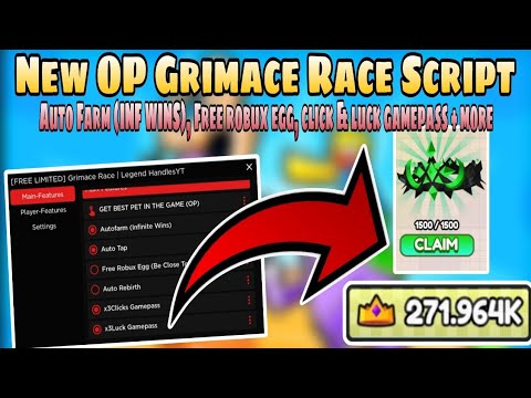 New [Free Limited UGC] Roblox Grimace Race Script | Inf Wins | Roblox Scripts | Mobile/PC | Delta