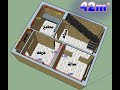 تصميم منزل صغير مساحة 42 متر ابعاد 7متر على 6متر الطابق الارضي