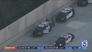 Windshield of LASD vehicle smashed on 57 Freeway