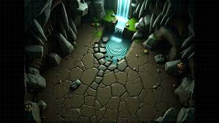 DnD compatible animated map _ Serene Cave with Waterfall _ square grid _ ambience for VTT