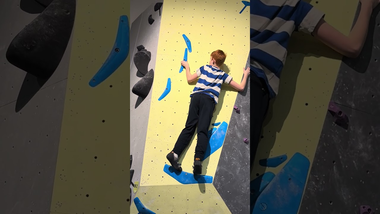Climbing a tough crimpy V7, more practive before the climbing competition! 