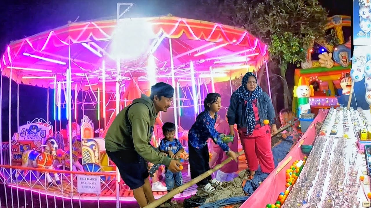 Pasar Malam Komedi Putar, Bermain Lempar bola, Lempar Gelang,Tangkap ikan dan mobil remot