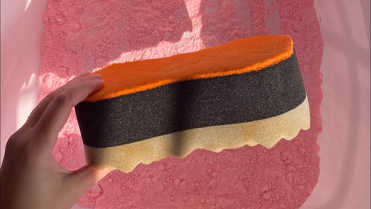 ASMR big scour sponge ripping in powder - dry + jelly crunchy sounds 