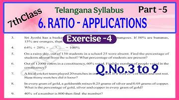 TS,  7thclass,  Ratio - Applications, Exercise 6.4, Q.No.3 to 9 @mathsworldmakessmartintelugu