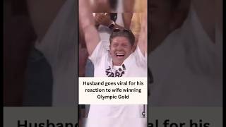 Husband reacts to his wife winning to gold medal at the olympics and video goes viral 🫡 #beautiful