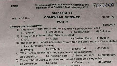 12th Std Computer Science First Revision Exam Official Model Question Paper 2020 | English Medium |