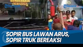 BUS DALI MAS NEKAT NGEBLONG, Dihadang Sopir Truk yang Emosi di Duduksampeyan Gresik