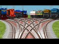 8-Trains Passing By Curved Branched Railroad Crossing Tracks | train and planes for toddlers