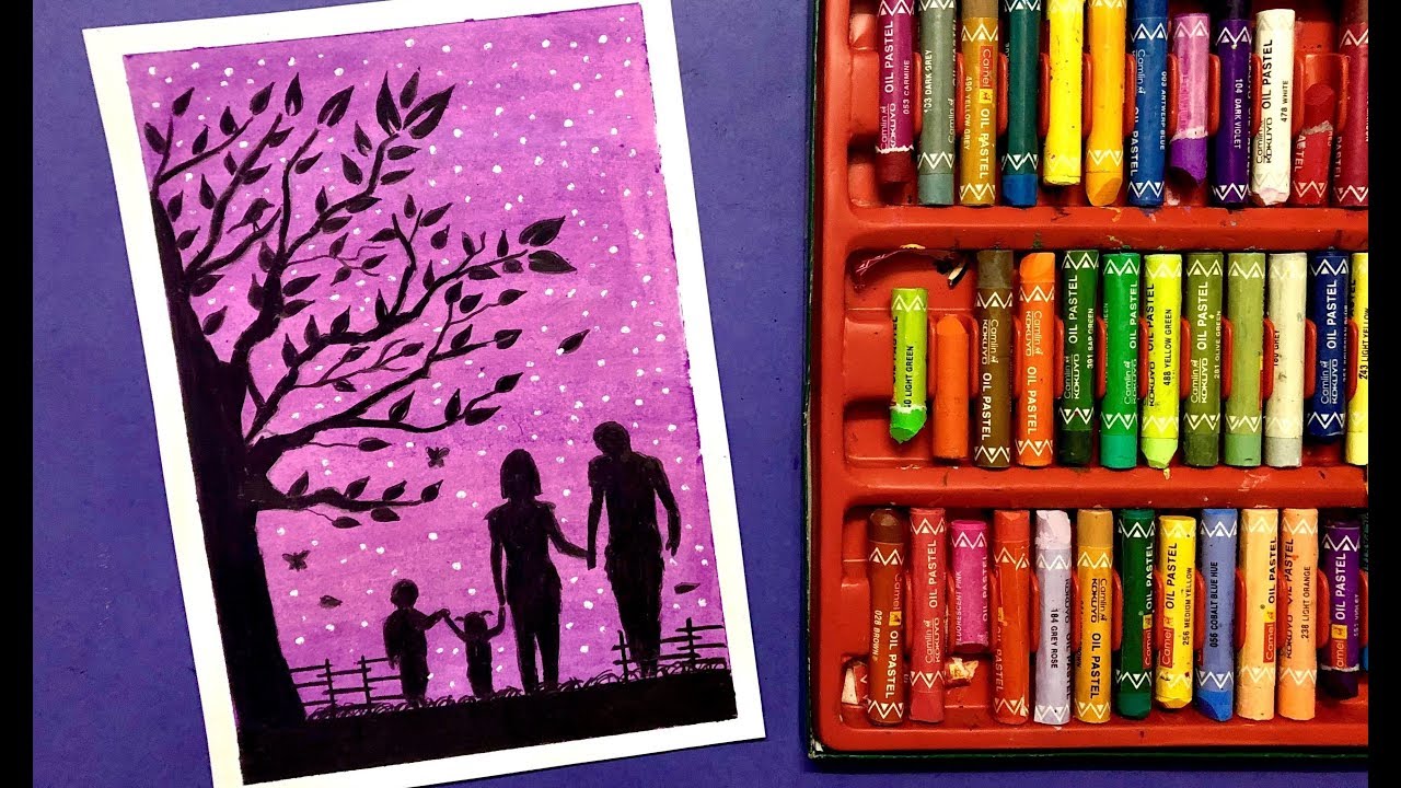 Family Drawing for Beginners with Oil Pastels | Step by Step