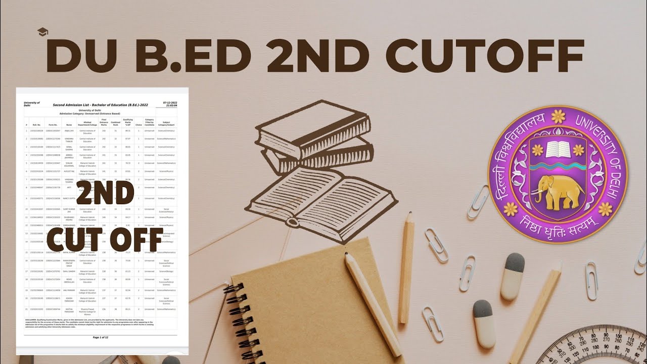 du b.ed 2nd cut off list 2022 // b.ed cut off // du b.ed YouTube