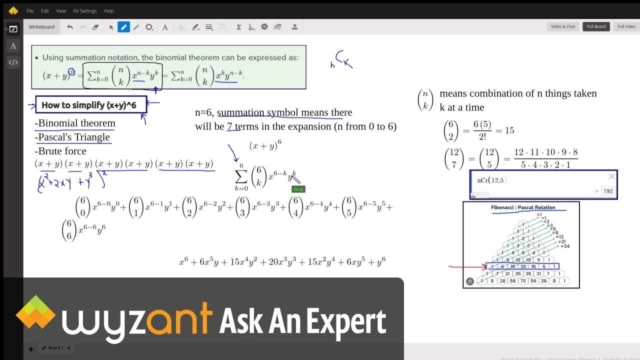 Use the binomial theorem to expand (x + y) to the 6th power.