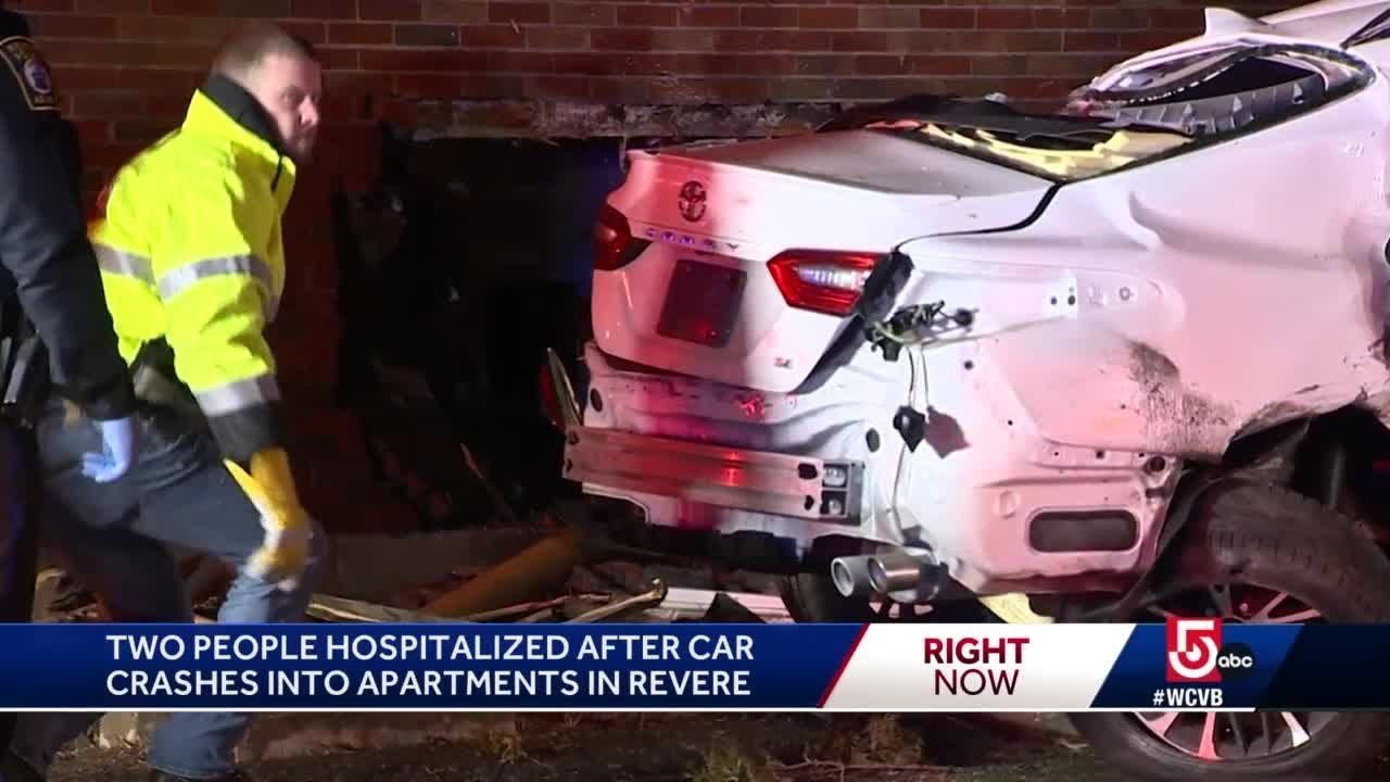 Car crashes into Revere apartment building injuring two people - YouTube