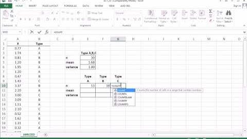 Bivariate Data Tabulated Summary Statistics   Dvar function   Excel