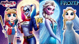 My Talking Angela'm 2 Elsa frozen queen 👑 Vs Harley Quinn Margot Robbie 💕 Cosplay