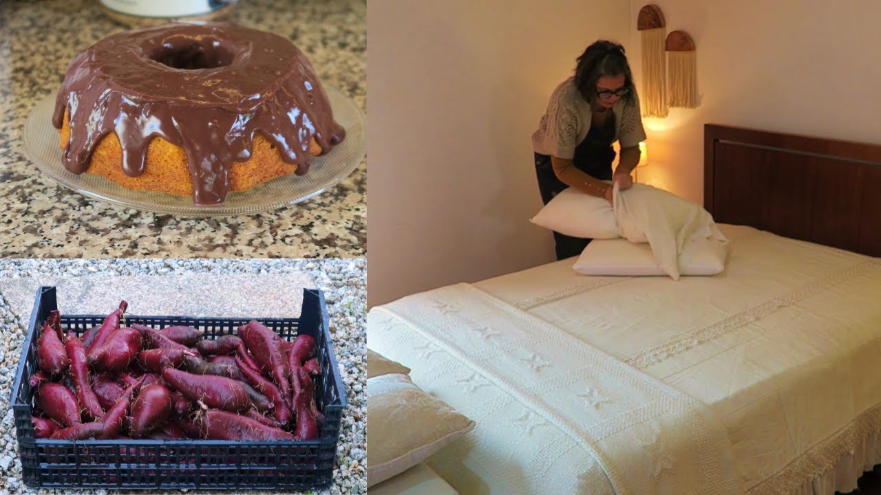 BOLO DE CENOURA SEM ÓLEO-DIA DE CHUVA-APANHEI A BATATA DOCE ROXA