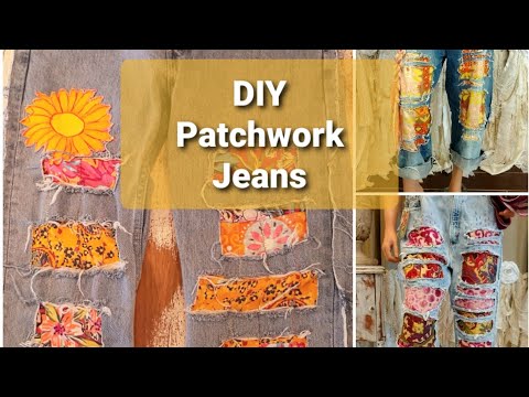 How to make upcycled patchwork jeans. Diy sewing tutorial.