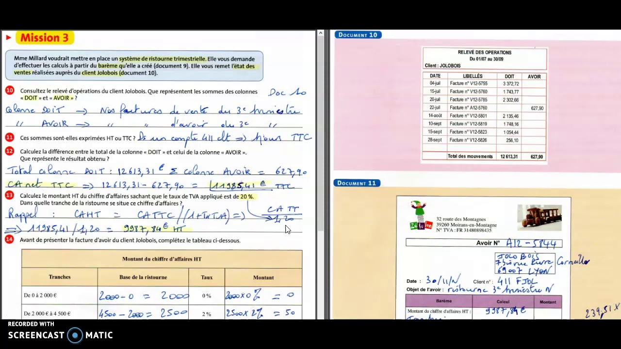 Etablir une facture d'avoir pour ristourne mission 3- activité 13 - YouTube
