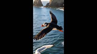 Puffing bird A unique bird puffing bird hunting fishes