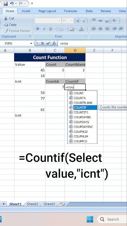How to used Count Function in MS Excel Count, countA, Countif ...