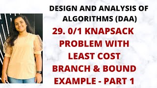 0/1 Knapsack  with Least Cost Branch & Bound with Example Part 1 |DAA|