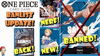 HUGE Banlist Update! Name BANNED! Sakazuki Back! 1st Ever Banned Pairs! (One Piece TCG News)