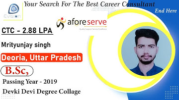 Congrats, Mrityunjay | Selected in Aforeserve Pvt Ltd |2.88 LPA| B.Sc., Passing 2019 | Deoria , U.P.