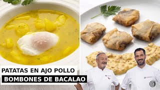 Patatas en AJO POLLO - BOMBONES de BACALAO  // Joseba y Karlos Arguiñano