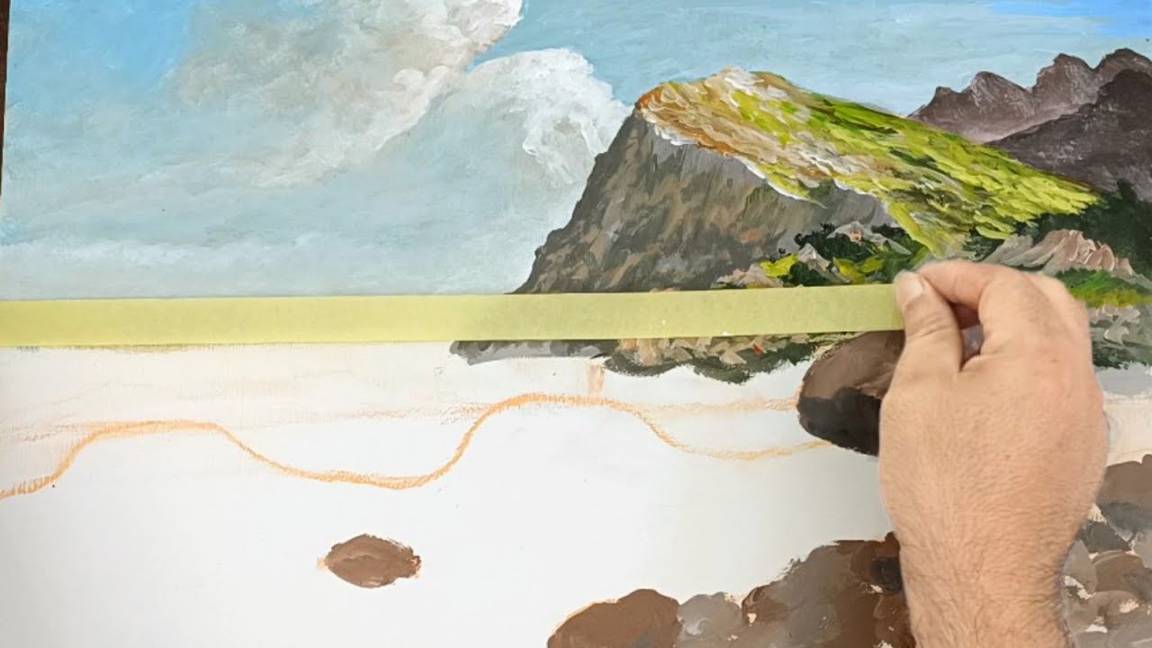 С переводом/Акриловые краски - Как нарисовать морской пейзаж/пейзаж для начинающих