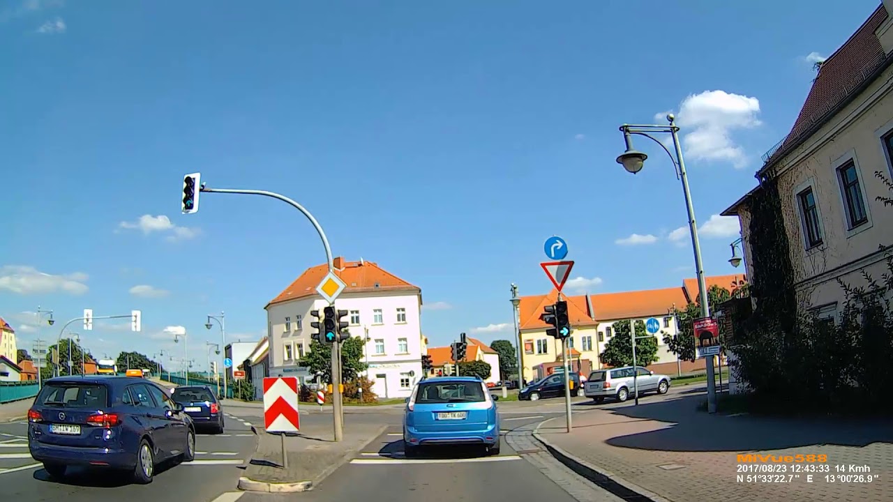 D: Große Kreisstadt Torgau. Landkreis Nordsachsen. Fahrt durch die Stadt. August 2017