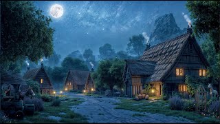 Peaceful Small Medieval Village Ambience w/ Relaxing Night Village Sound, Crickets, Owl Sound, Winds