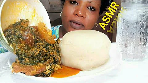 African food Mukbang Delicious Egusi and  spinach Soup With Fufu Mukbang