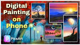 Relaxing Nature landscape digital painting | Picsart Painting Tutorial | mobile phone art screenshot 1