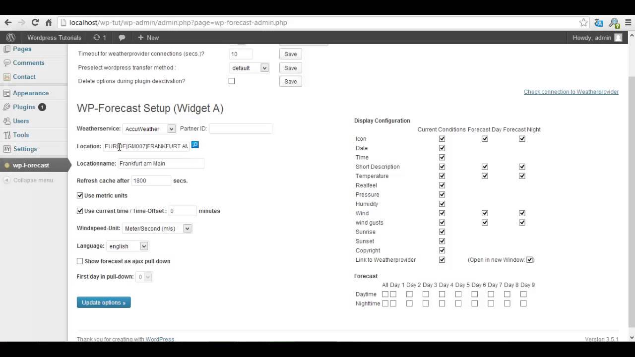 Wordpress tutorial how to use forecast plugin