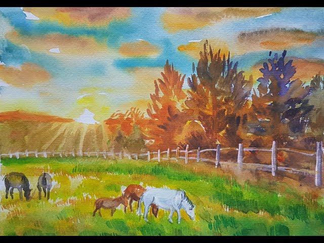 N419 水彩风景Watercolor Landscape 수채화풍경- YouTube